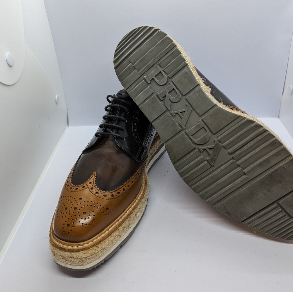 Prada Mens Raffia Platform Varnished Brogues - image 7